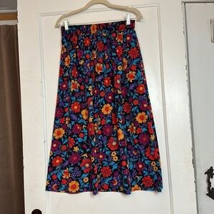 Vintage 90s Intriguing Threads Floral Midi Skirt Elastic Waist Pockets